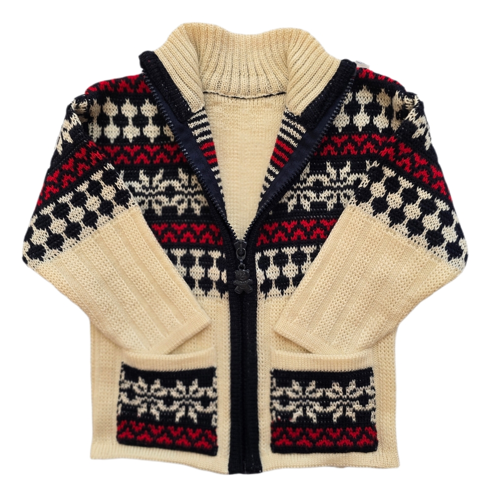 👦 Vintage European Boys Wool Zip Cardigan | Size 3T | Nordic Fair Isle - Picture 2 of 3